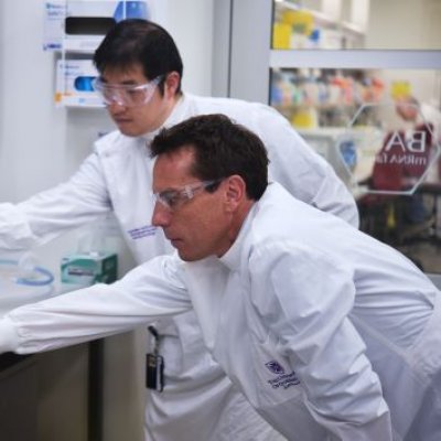 Associate Professor Tim Mercer (right) with researcher Dae Jong Han.